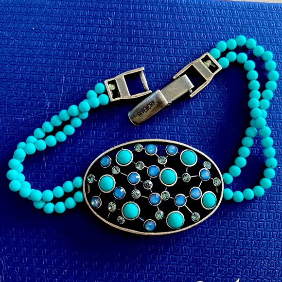 Givenchy Vintage Turquoise Crystal Logo Bracelet NeverUsed - Picture 6 of 8
